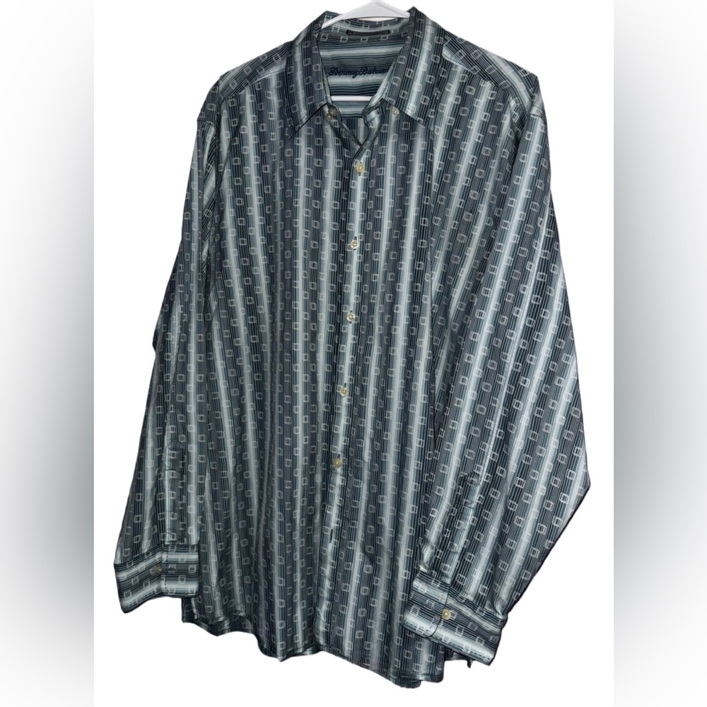 Tommy Bahama Silk Blend Blue Geometric Button Up Shirt XL